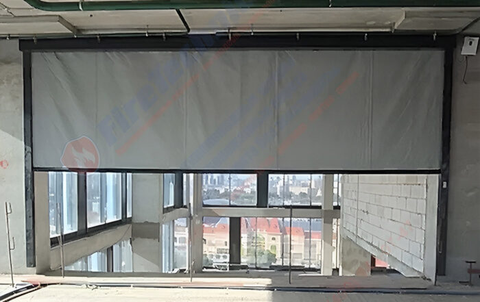 Штора рулонная автоматическая FireTechnics EI 180. Короб standart, направляющие и отсекающая шина premium